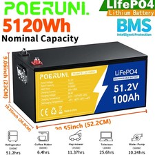 POERUNI 51.2V/48V 100Ah LiFePO4 Lithium-ion Battery Built-in BMS Deep Cycles new picture