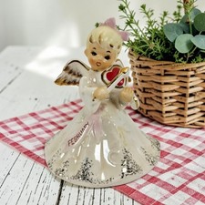 VTG Norcrest February Angel Wings Blonde Figurine Heart Pink Bow Japan 3.75