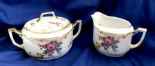 Epiag Royal Czechoslovakia Bridal Rose Pattern Creamer Lidded Sugar Bowl Vintage picture