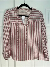 LOFT Red & White Striped Peasant Blouse picture