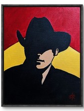 STK Original Acrylic 14x11 Modern Cowboy Red Gold Black Portrait Painting Canvas picture