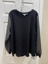 Chicos Gorgeous Black Silver Top Sz 4 Long glitter Sleeve Pullover Top picture