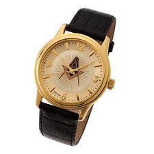 Bulova Gold-Tone Masonic Watch with Black Leather Strap picture
