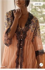 Anthropologie LYREBIRD Silky Chiffon Lace Trim Maxi Robe Kimono Size L $168 NWT  picture