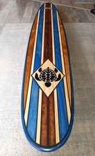GORGEOUS Blue Wood Surfboard Bar Top Hawaiian Turtle Wall Art Surf Decor Shower picture