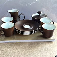 BLOCK Bidasoa Spain Brown & White Ceramic Cup & Saucer Set, Round Handle picture