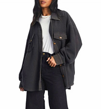 Billabong Women’s Gray Button Front Shacket Jacket Oversized Collared Sz S picture