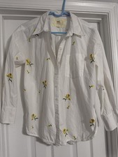 Maeve Shirt Womens XS White Yellow Floral Embroidered Cotton Button Up  picture