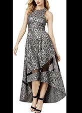 Sachin Babi Dress Womens 2 Metallic Silver Mesh High Low Gown Evening Formal picture