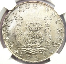 1743 Mexico Pillar Dollar 8 Reales Coin (8R) - NGC Uncirculated Detail (UNC MS) picture