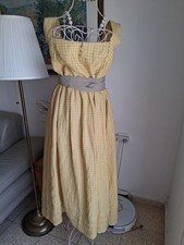 NWT Linennaive Vetiver 23 Dress Butter Yellow Gingham Linen Cross Back  picture