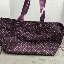 Thirty-One Large Utility Tote Purple Polka Dot Canvas Shoulder Bag picture