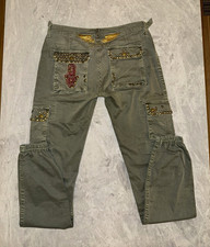 Robin's Jean Vintage Studded Cargo Pants Low Rise Wings Hamsa Y2K Army Green 32 picture