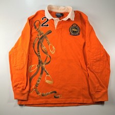 VTG Polo Ralph Lauren orange Stirrups Equestrian Rugby Shirt Mens Sz XL picture