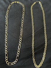 Two(2) Real Gold 10k Figaro & 10k Mariner Chain Necklaces. Lobster Clasp Closure picture
