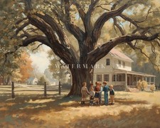 Norman Rockwell Style Oil Painting Print Vintage Americana Wall Art Country Deco picture
