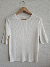 Uniqlo Extra Fine Merino Wool Ribbed HalfSleeve Sweater Cream White XL 100% Wool picture