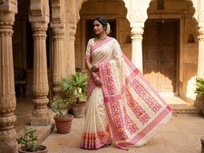 Semi Tasor Dhakai Saree with Blouse size 38 adjustable upto 46 picture