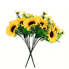 26-Head Yellow Artificial Silk Sunflower Bouquet Flowers Ornaments Home Wedding picture