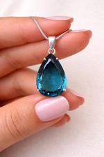 GIE Certified Natural 68 Ct London Blue Topaz Pear Cut Pendant Loose Gemstone picture