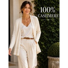 Saks Fifth Avenue 100% Cashmere Open Front Cardigan Sweater | Ivory | Medium picture