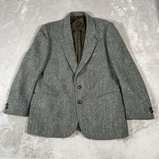 VTG Harris Tweed Blazer Mens 42R Gray Herringbone Wool Handwoven Sport Coat picture