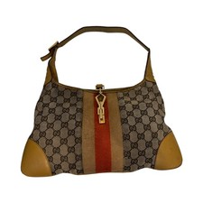 GUCCI 001.4057.002058 GG Sherry Line Jackie Shoulder Bag Brown Yellow Leather picture