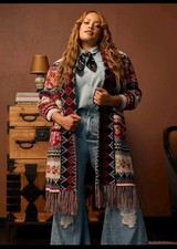 Torrid Festi Cardigan Sweater Fringe Floral Boho Fall Festival Size 5 5X NEW picture