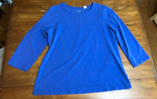 Set of 2 Chico's Solid  3/4 Sleeve Knit Stretch T-Shirt Size 2- blue & white picture