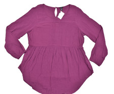 Torrid Size 0 L Purple Gauze Babydoll Blouse Long Sleeve Keyhole Top Rayon NWT picture