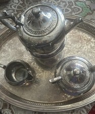 Antique 1862 Meriden Etched Quadruple Silver plate Family Tea Set 7 Pieces picture