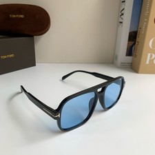 Tom Ford Fashion Pilot Sunglasses Black Frame Solid Blue Lens Shades picture