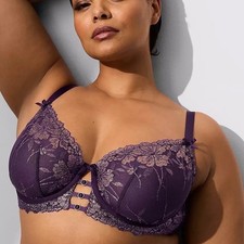 Cacique Seriously Sexy Unlined Balconette Bra Purple Rose Gold Floral 44DD NEW picture