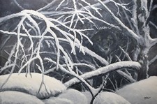 FRASE ORIGINAL PAINTING WOLF BLACK NIGHT WILDLIFE ART SNOW DUCK STAMP ARTIST picture