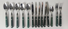 VTG 14PC Winsome Stainless Green Handle Flatware 5 Dinner Spoons 6 Knives 2 Fork picture