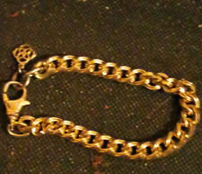 Gold Curb Link Chain Bracelet w/ Lobster Clasp, Dangle Charm Style picture