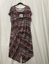 NWT Attitudes by Renee Multicolor Asymmetrical Straight Dress w/Rouching - SZ 2X picture
