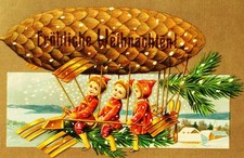 RARE FANTASY 1910 Santa Elf Helpers Pine Cone Zeppelin Christmas Germany Berlin picture