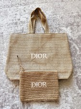 Dior Beauty 2 Piece Raffia Beige Woven Tote Bag & Zip Pouch GWP Embroidered New picture