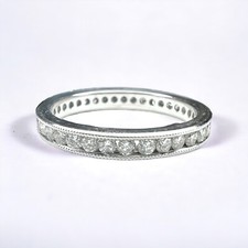 Stunning Vintage 14K White Gold Natural Round Diamond Mill Grain Eternity Band picture