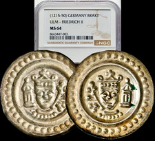 1215-1250 Germany Ulm Friedrich II Medieval Silver Brakt Bracteate NGC MS64 picture