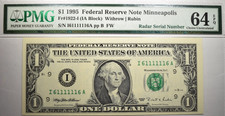 1995 $1 FRN ~ AWESOME UNC RADAR 2-DIGIT BINARY BOOKEND #61111116 PMG 64EPQ picture