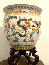 19 th Century Large Famille Rose , Fish Bowl, Planter, Jardiniere, 100 Boys, 15” picture