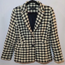 NWOT Talbots Wool Blend Confetti Black White Plaid Double Button Blazer, sz 10 picture