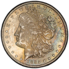 1885-P PCGS MS63 Morgan Dollar w/ Exceptional Iridescent Rainbow Toning picture