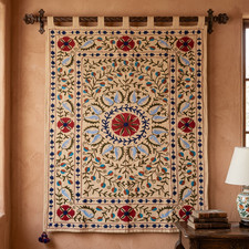 Suzani Embroidered Wall Tapestry Handmade Floral Textile Art Bohemian Decor picture