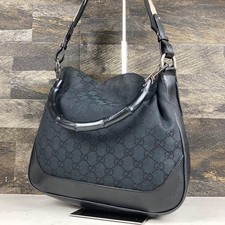 GUCCI Bamboo GG Canvas 2Way Shoulder Handbag Black Vintage Japan picture