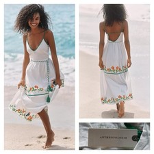 Anthropologie Celandine Embroidered Midi Dress Ivory Size Medium NWT $148 picture