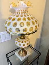 Fenton Honeysuckle Coin Dot Student Lamp w/Marble Base, Only 1949 Works & Mint  picture