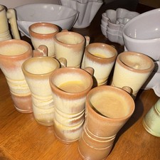 Frankoma 26DC Set Pottery Mugs 26 oz Brown Beige Drip Glaze w/ Handle picture